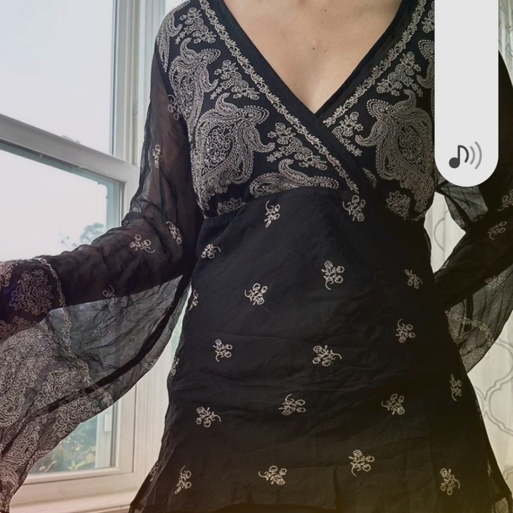 100% Silk Black & Cream Tunic/Blouse   Size L
